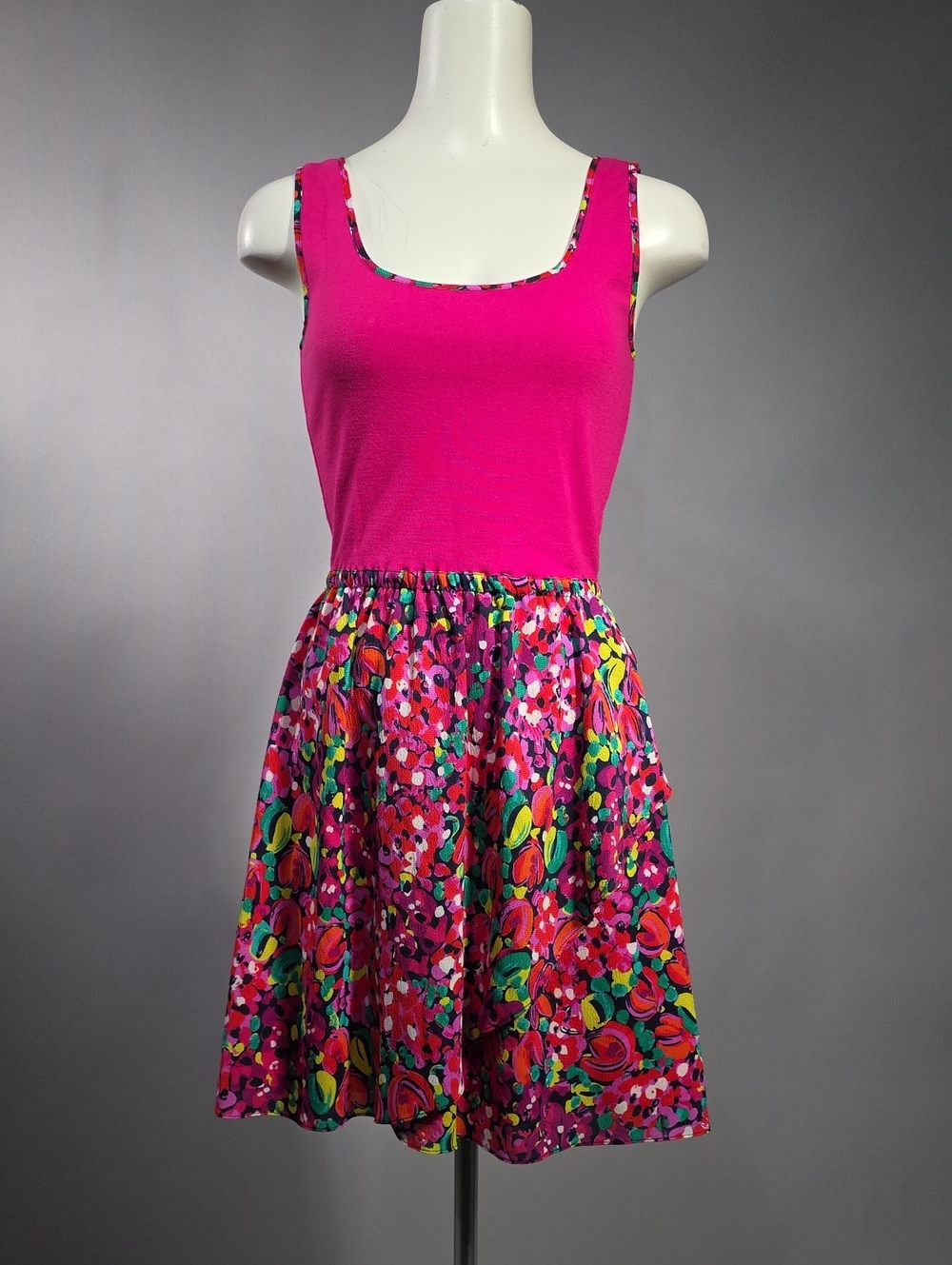 Lilly Pulitzer Fuchsia Tank Top Floral A-Line Mini Dress R8